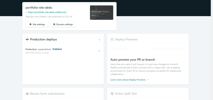 Netlify dashboard