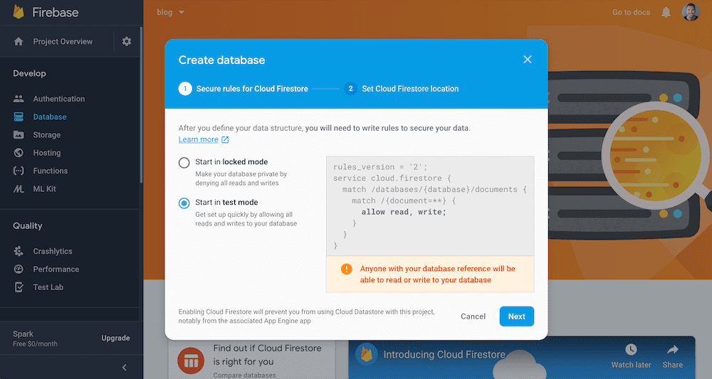 Create Firebase Database