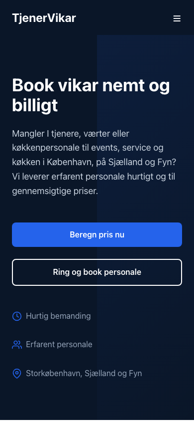 TjenerVikar mobile responsive view