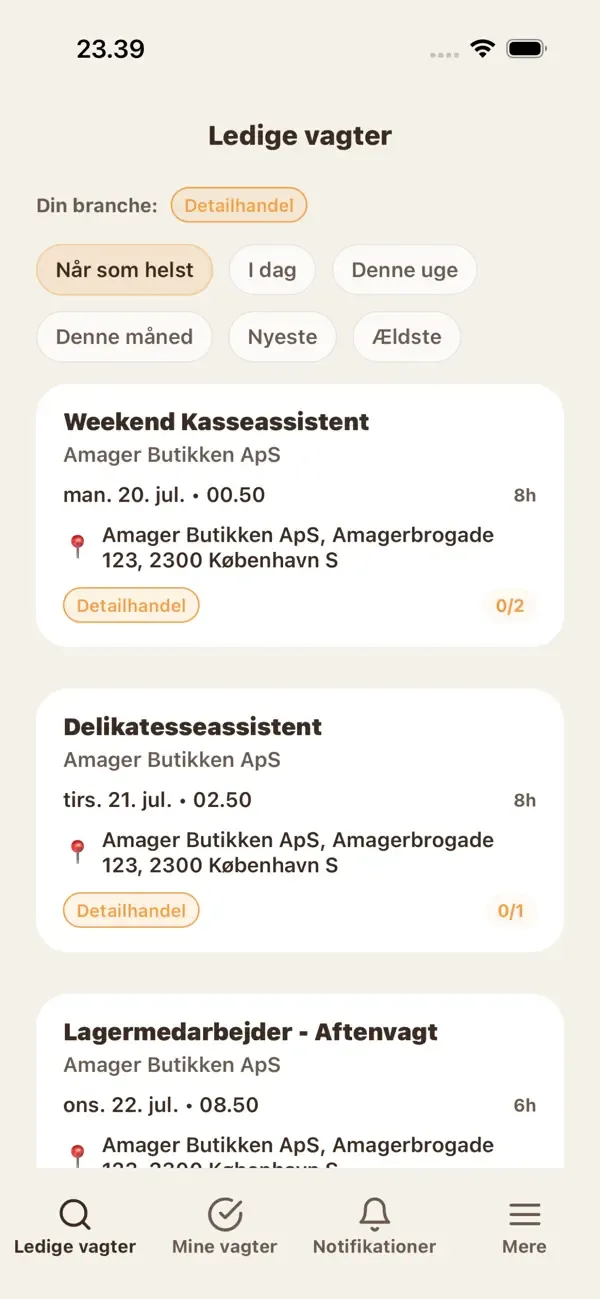 VikarStyrken available shifts screen from the released iPhone app