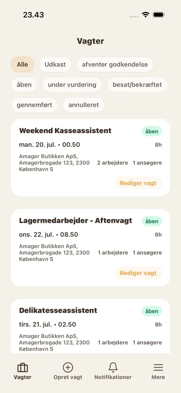 VikarStyrken company shift overview from the App Store