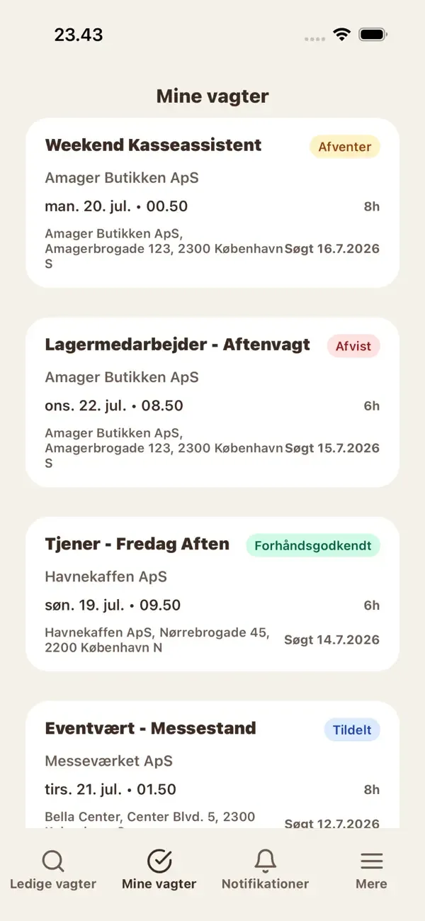 VikarStyrken worker job overview from the App Store
