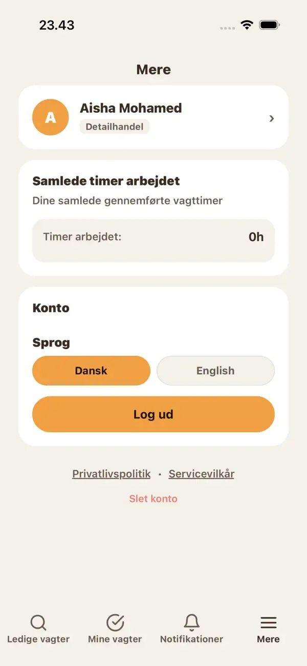 VikarStyrken worker profile screen from the App Store