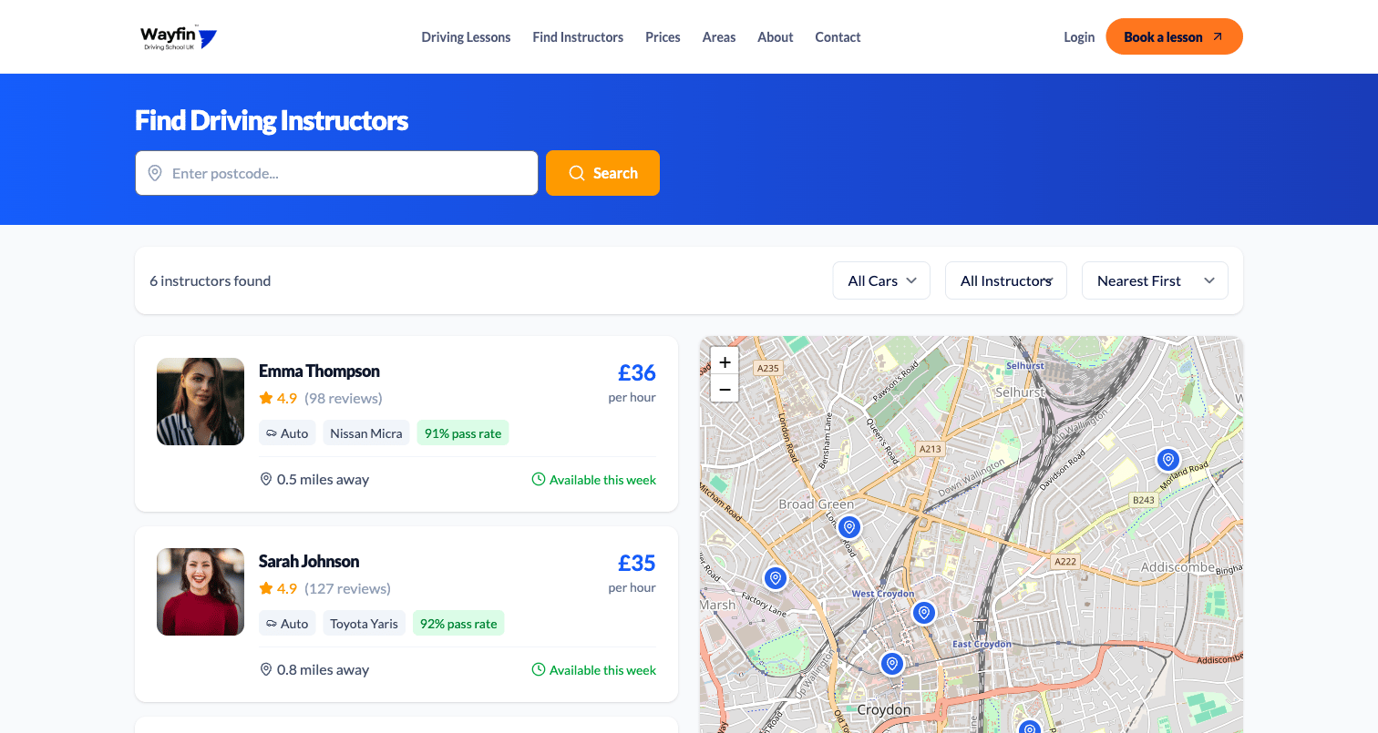 Wayfin instructor directory for Croydon