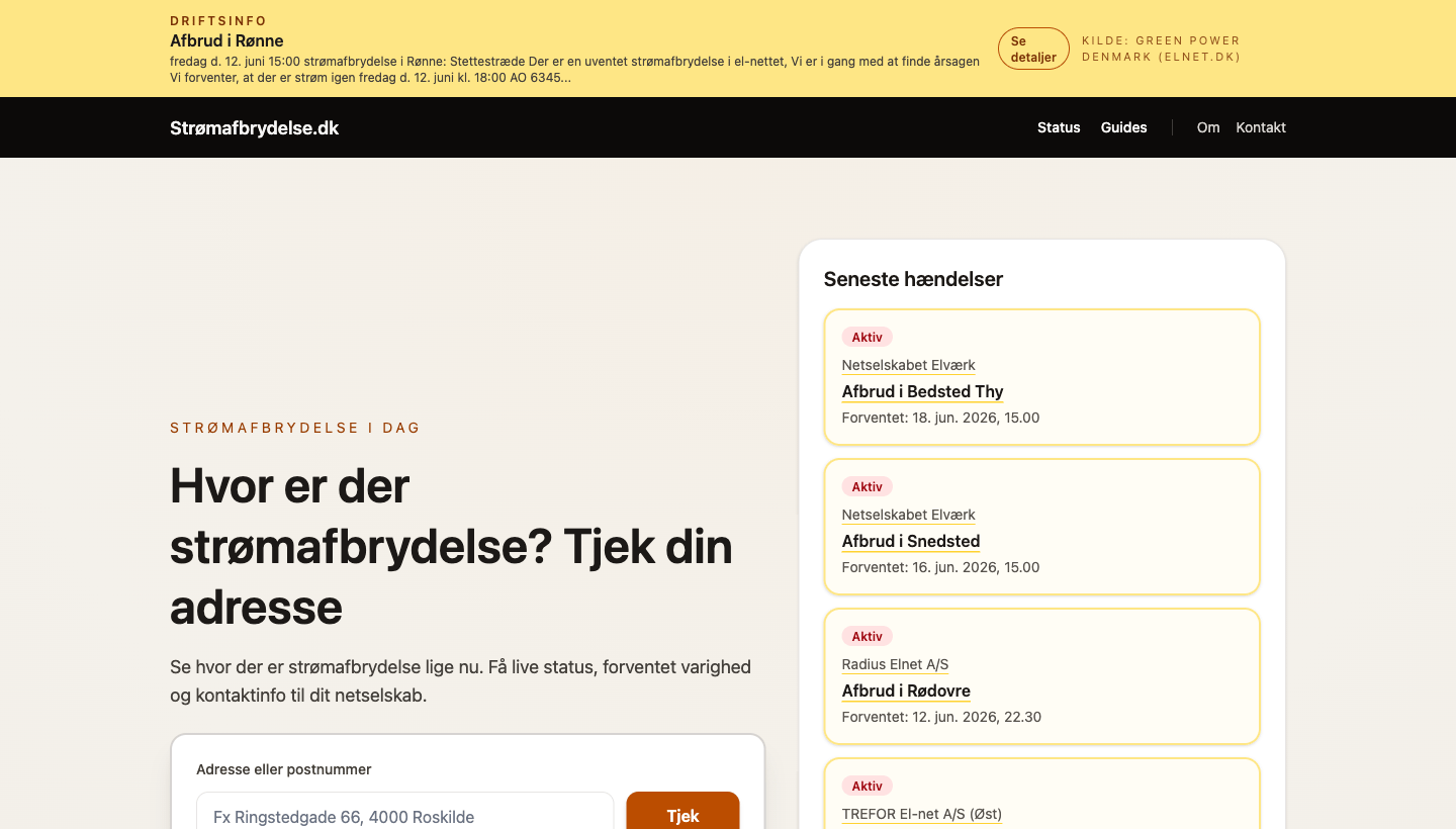 Strømafbrydelse.dk live power outage tracker
